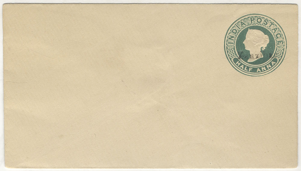 1895 Indian QV &frac12;a stationery envelope, unused