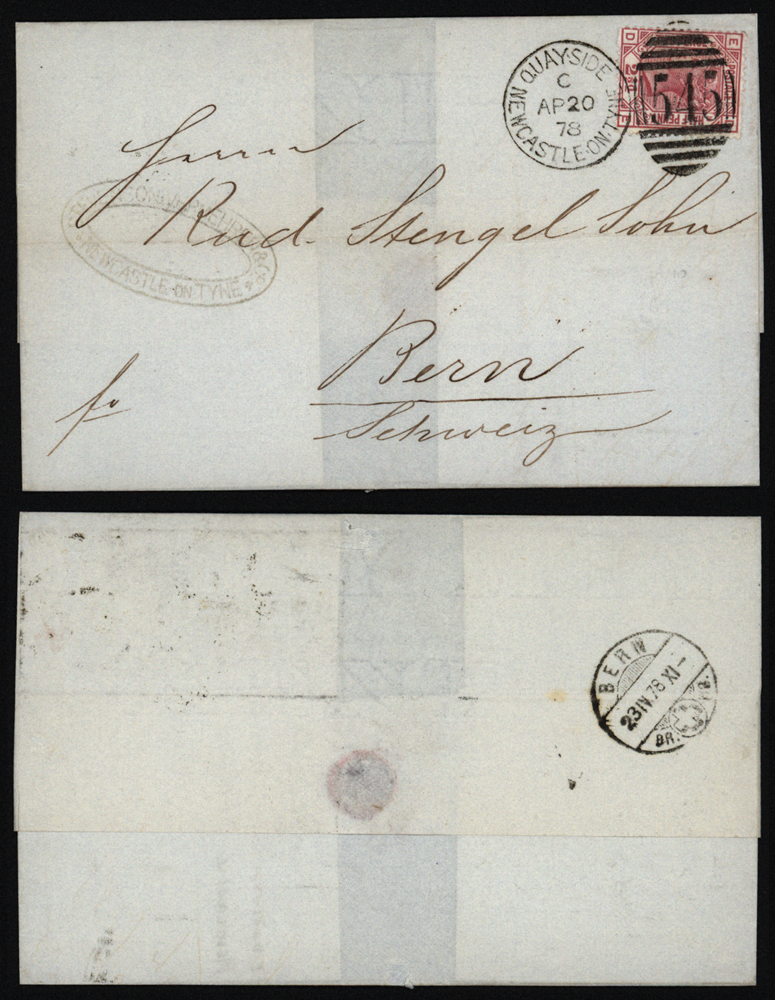 SWITZERLAND 1878 cover to Bern, franked 2&frac12;d rosy mauve Pl.10