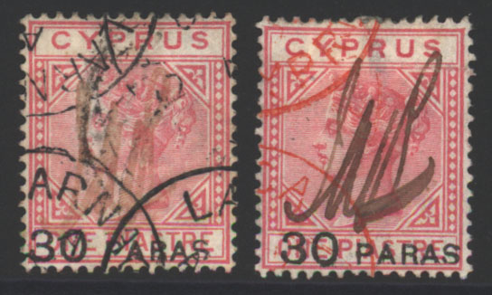 1880 &frac12;d rose Pl.15 'Bantam' cancelled barred oval numeral '942' for Larnica