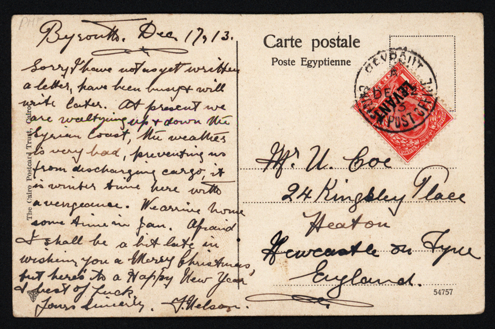1913 PPC (Alexandria) to Newcastle, England, franked 1d Downey