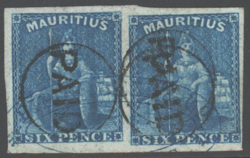 1859-61 6d blue Seated Britannia horizontal pair