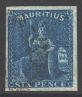 1859-61 6d blue Seated Britannia, large margined example FU