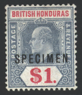 1904-07 MCCA $1 grey green & carmine optd SPECIMEN o.g.