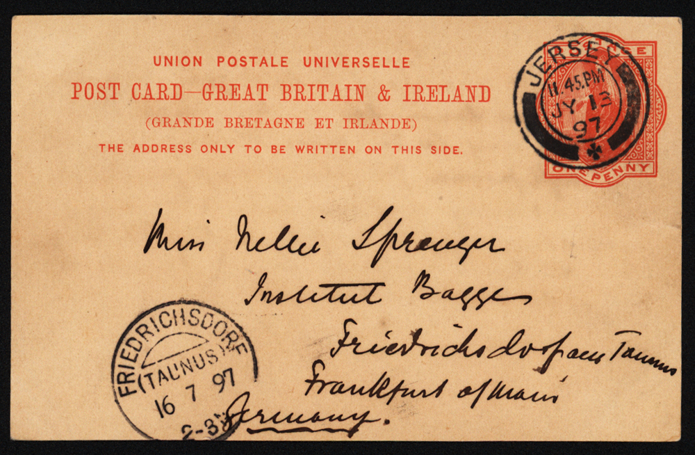 JERSEY 1897 1d postal stationery card to Germany