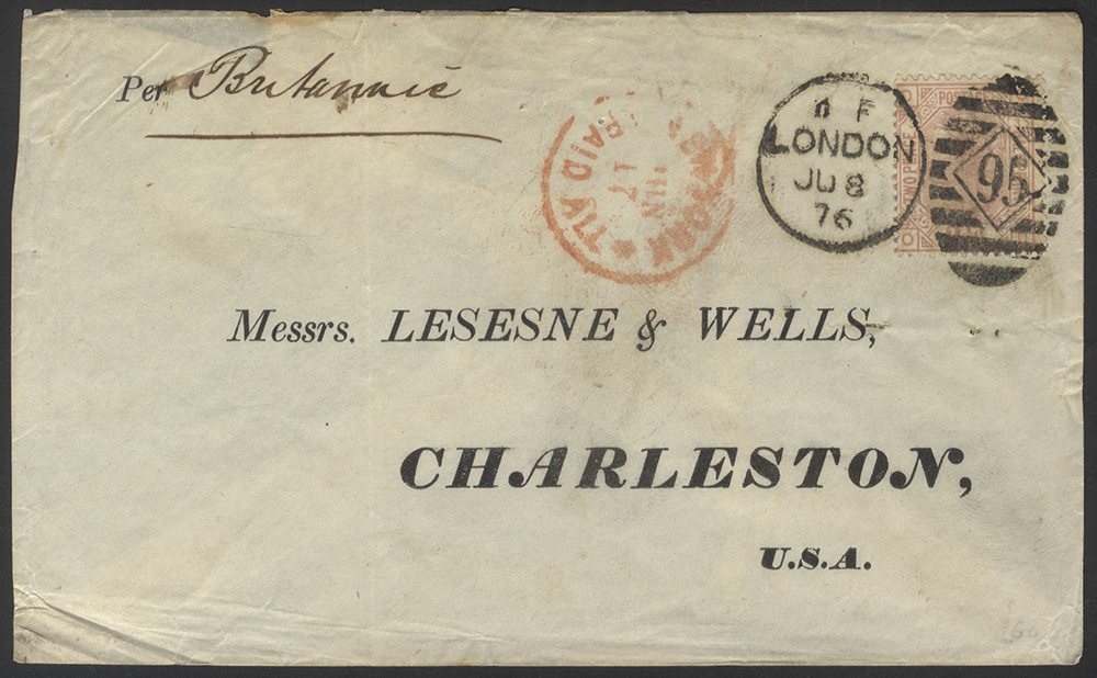 USA 1876 cover to Charleston franked 2&frac12;d