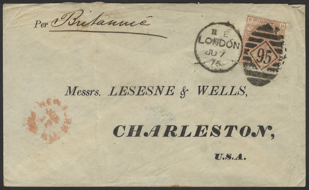 USA 1876 cover to Charleston franked 2&frac12;d