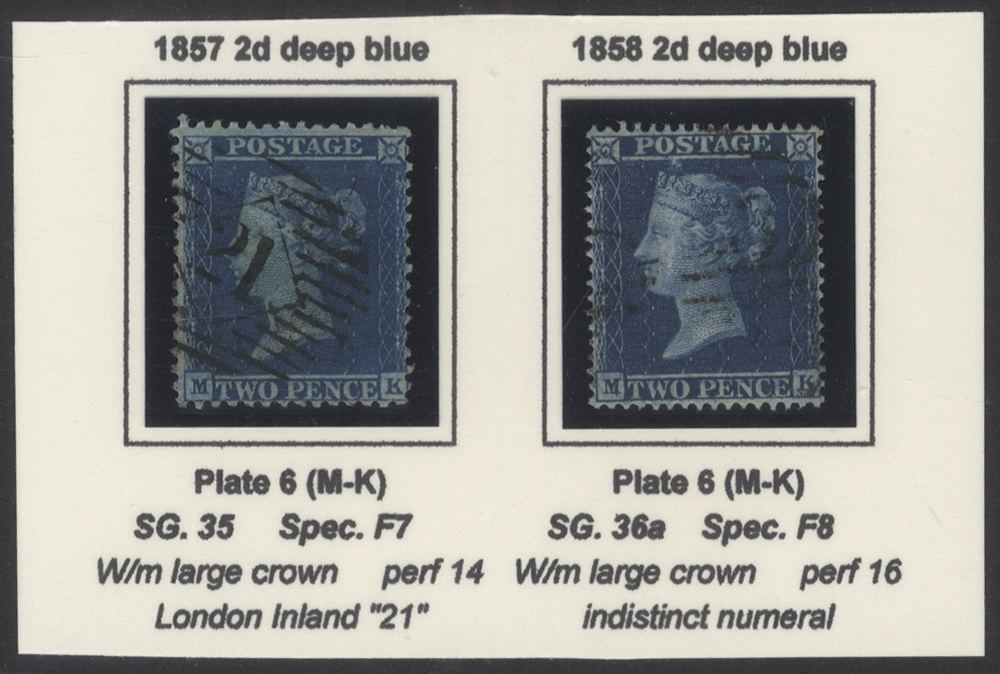 1857 2d Blue Pl.6 left MK P.14 & P.16 MATCHED PAIR.