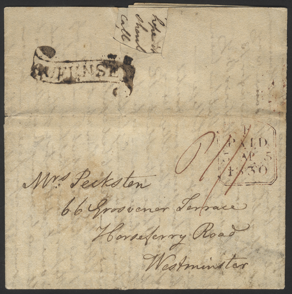 GUERNSEY 1830 2nd April entire letter from St. Peter's Port to Westminster London
