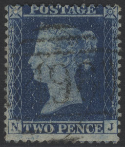 1857 Large Crown P.14 2d Blue Plate 6 NJ