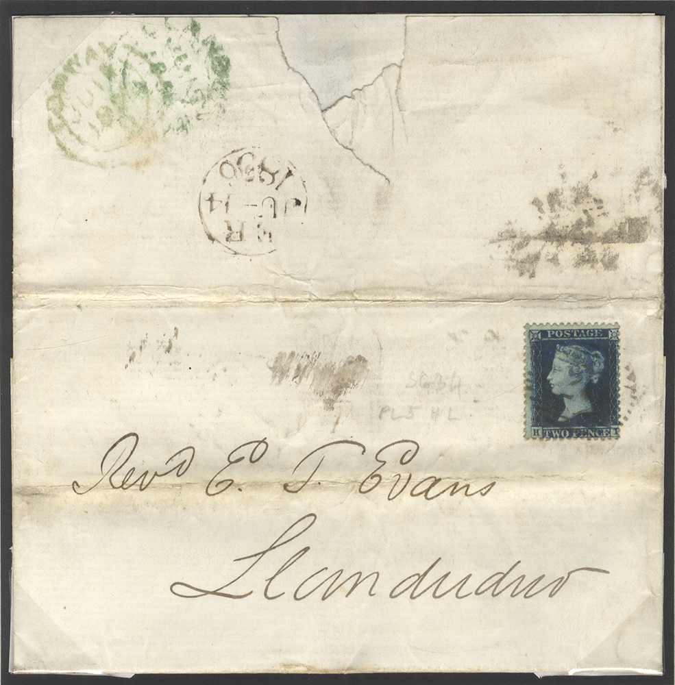 1856 cover from Bedford Row to Llandudno, franked 2d Blue Pl.5