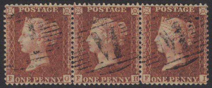 MALTA 1857 1d rose red wmk Large Crown perf 14 STRIP OF THREE FG-FI