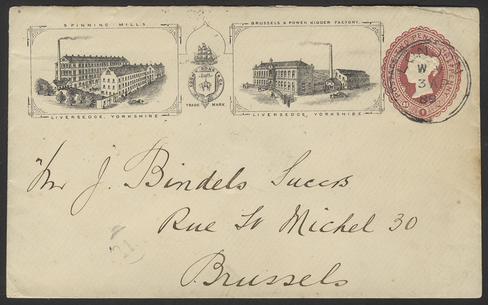 1889 2&frac12; S.T.O. Printed illustrated envelope from London to Brussels