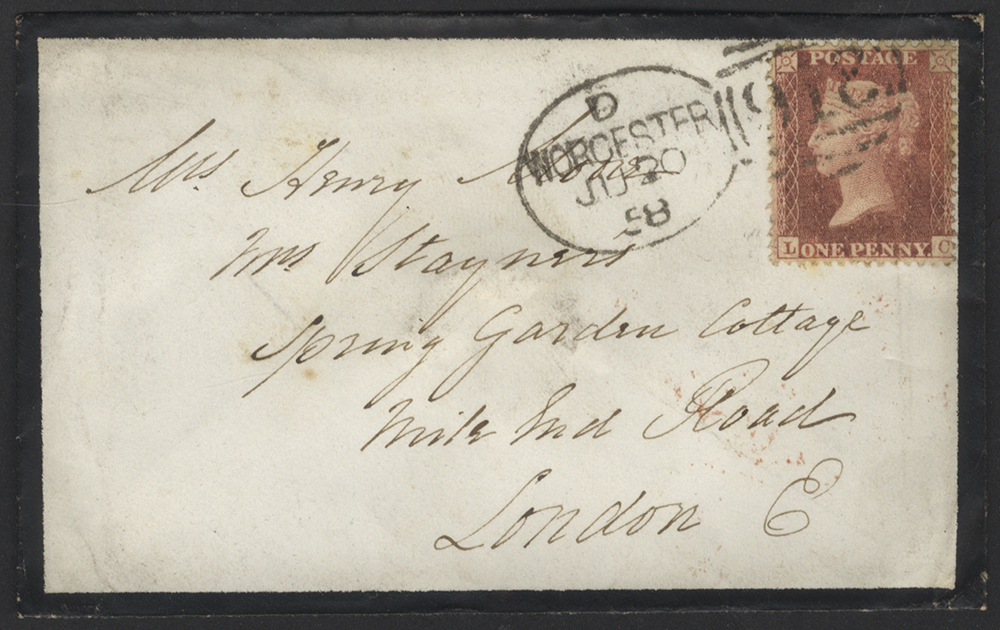 1858 1d Red 'Stars' on mourning envelope