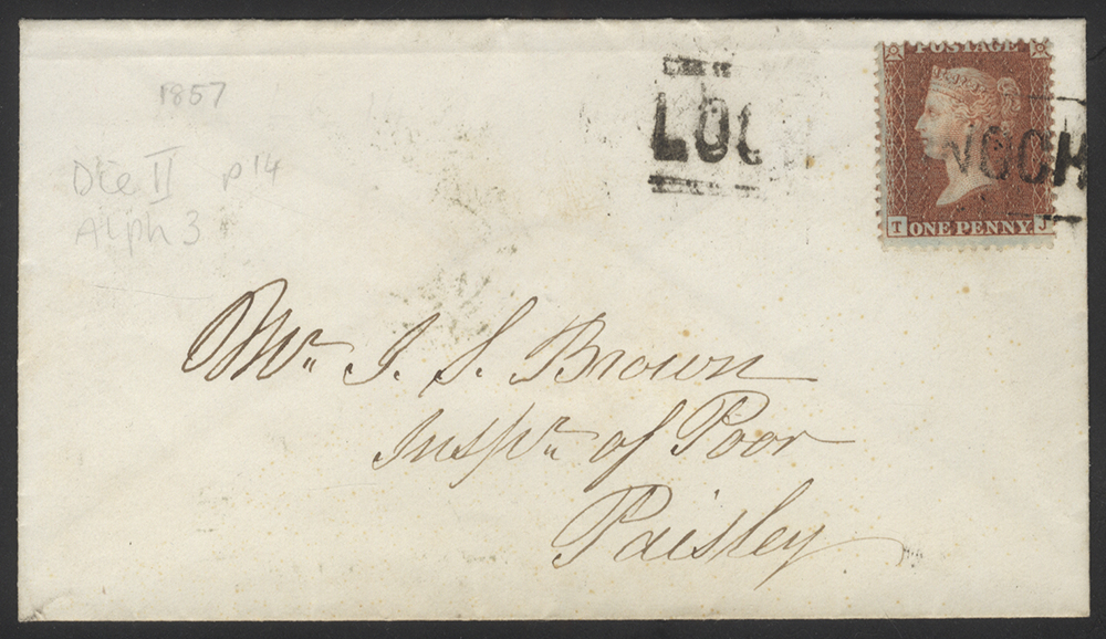 1857 1d Red 'Stars' cover to Paisley