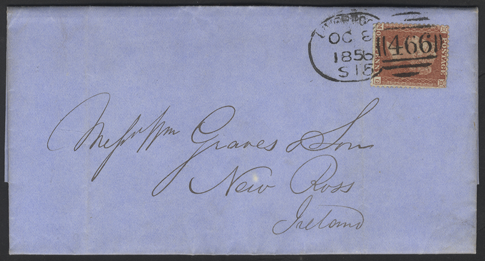 1856 1d Red 'Stars' on cover to New Ross, Ireland