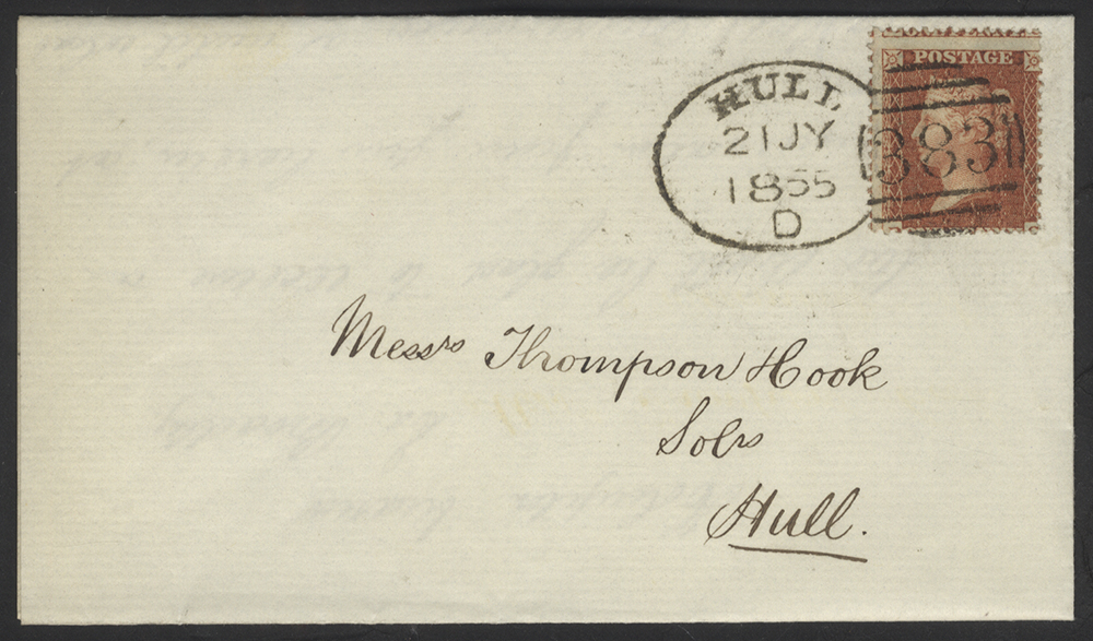 1855 1d Red 'Stars' on cover to Hull