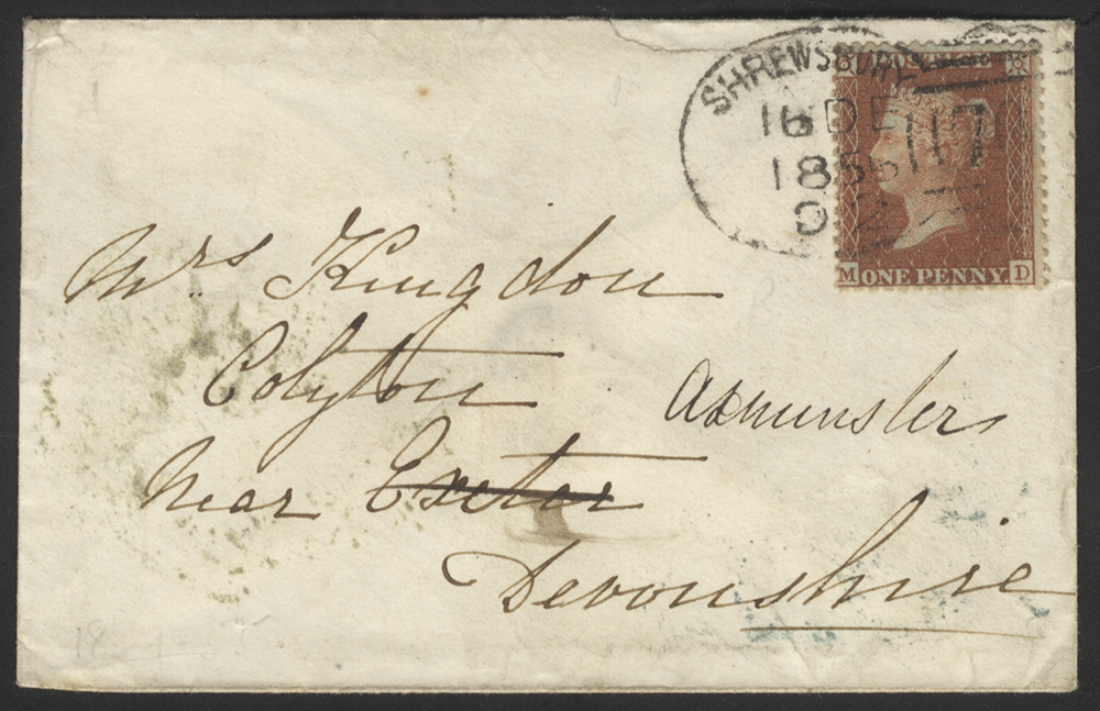 1856 1d Red 'Stars' on cover to Axminster
