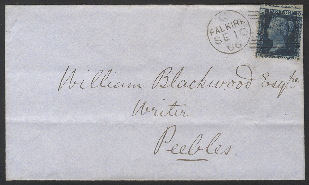 1866 cover from Falkirk to Peebles