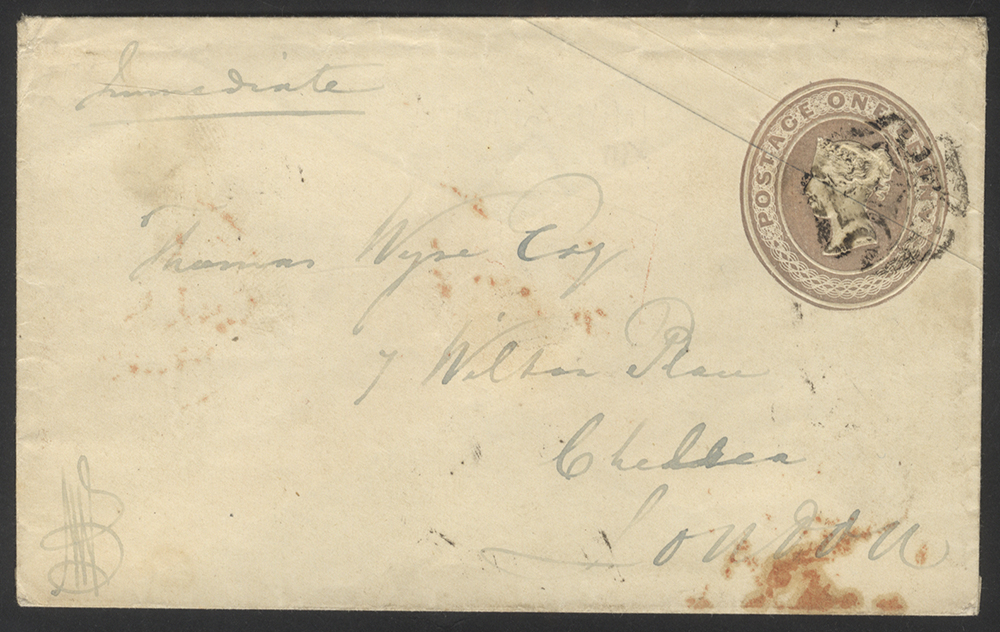 1844 1d Pink envelope to Chelsea, London