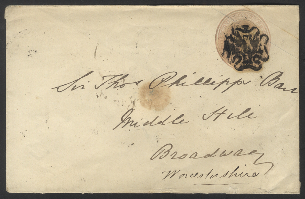 1843 1d Pink envelope to Broadway, Worcestershire