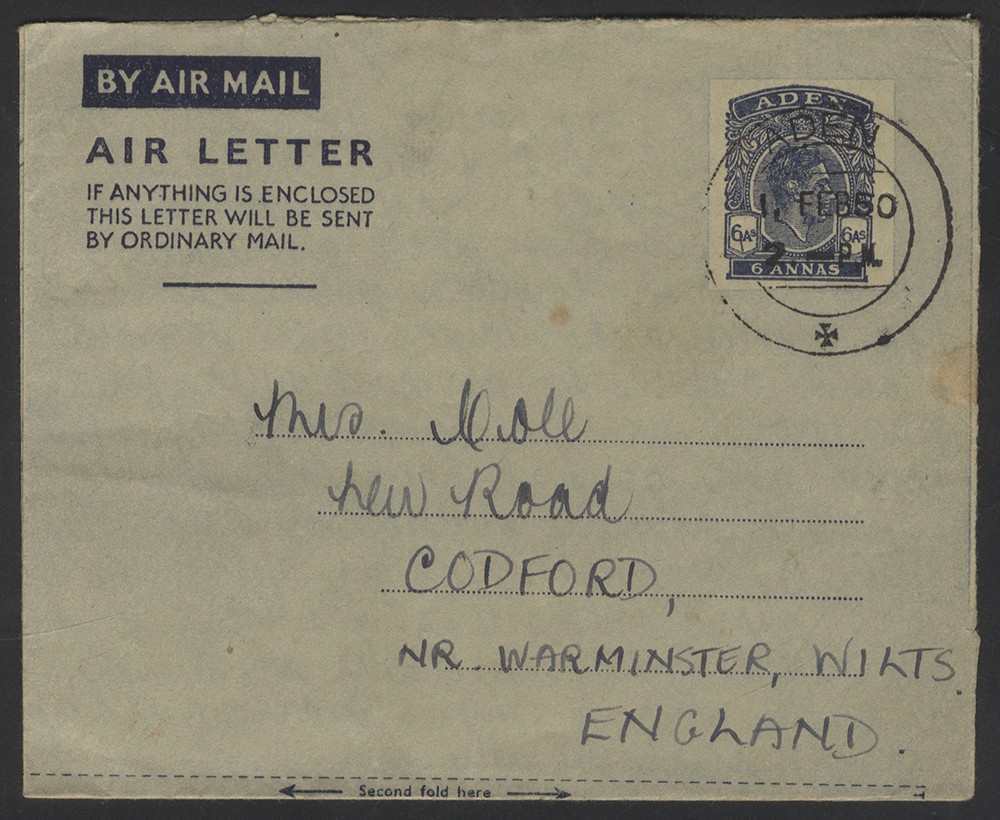 1950 KGVI 6a Airletter to Codford