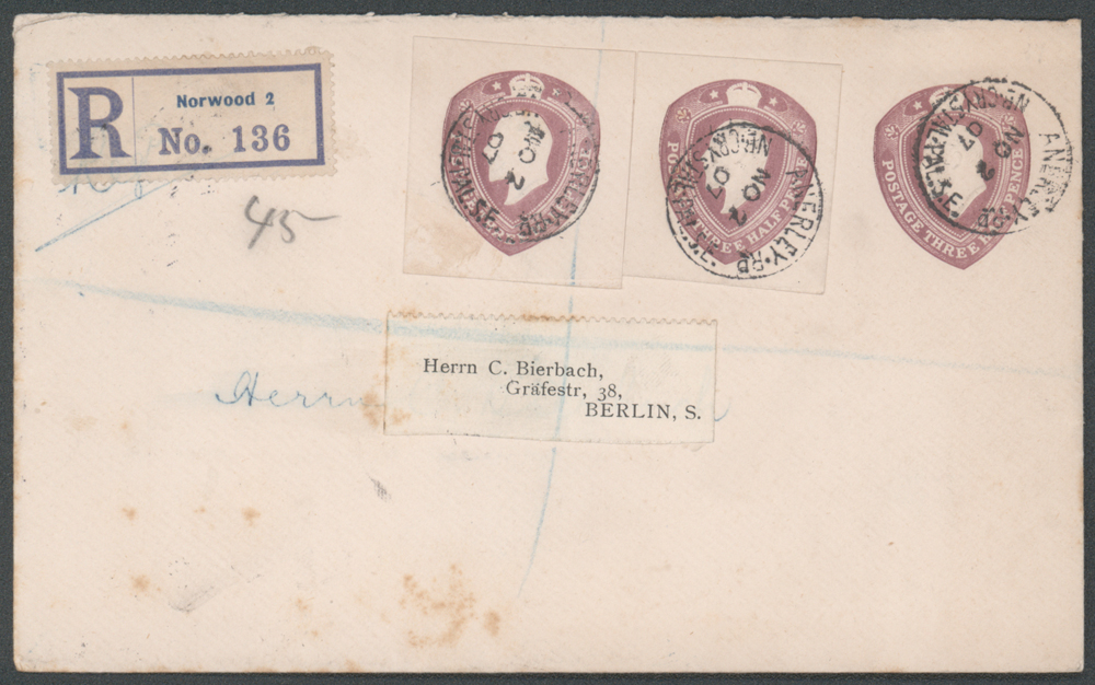 GERMANY 1907 Reg 1&frac12;d stationery cover