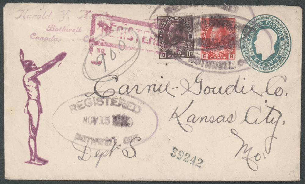 1920 KGV 1c green stationery envelope