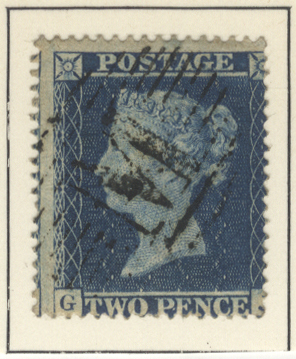 1858 2d Blue wmk large crown P.16