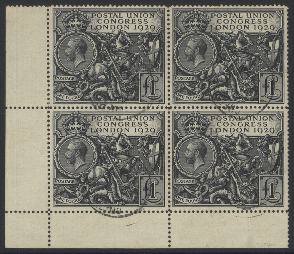 1929 PUC £1 lower left corner marginal BLOCK OF FOUR